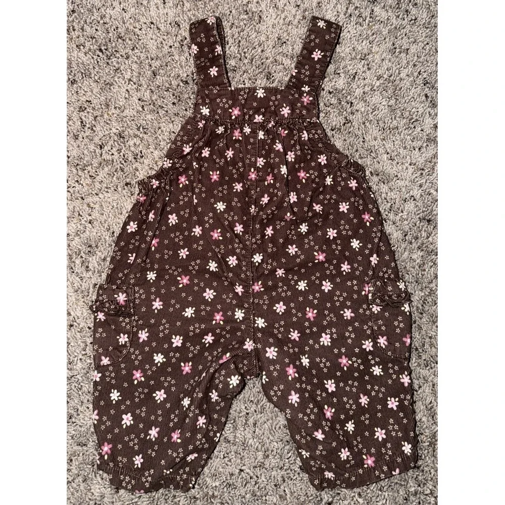 Vtg‎ Carters Baby Floral Bubble Romper Overalls Brown Corduroy 3 Months